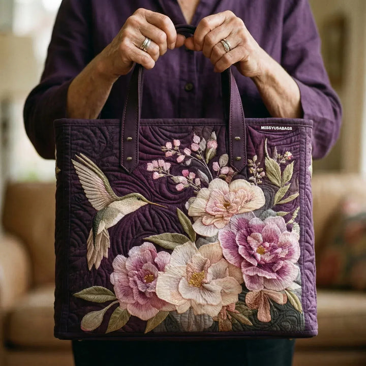 Bolso Artesanal Acolchado - Colibríes y Orquídeas
